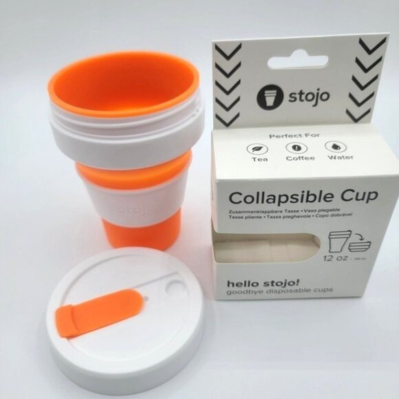 Lot of 4 Stojo Collapsible Cup 12 oz Orange White Portable Travel Tea Coffee NEW - Picture 3 of 10